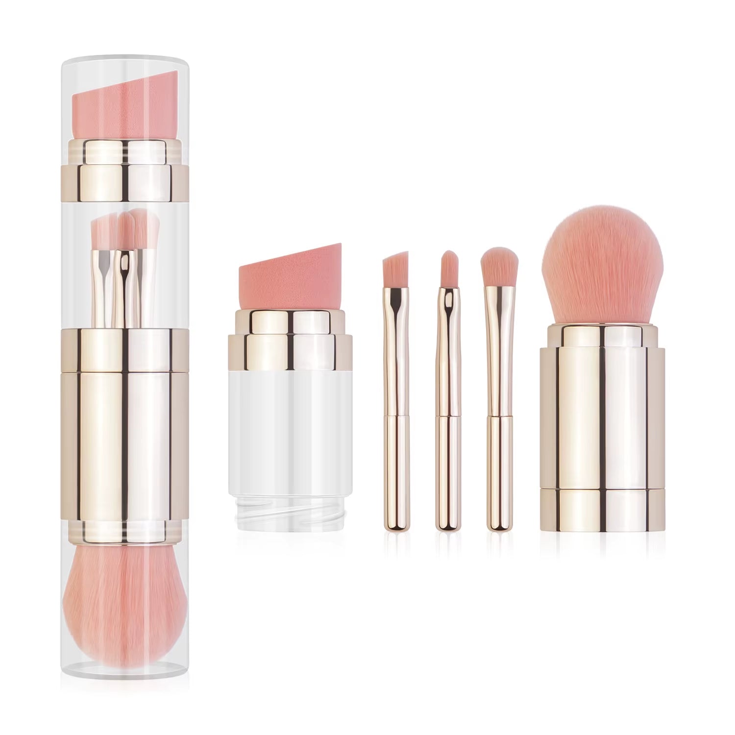 5 in 1 Portable Retractable Makeup Brushes for Foundation Eyebrow Lip Eyeshadow Loose Powder Cosmetic Set Makeup Brush Tools
