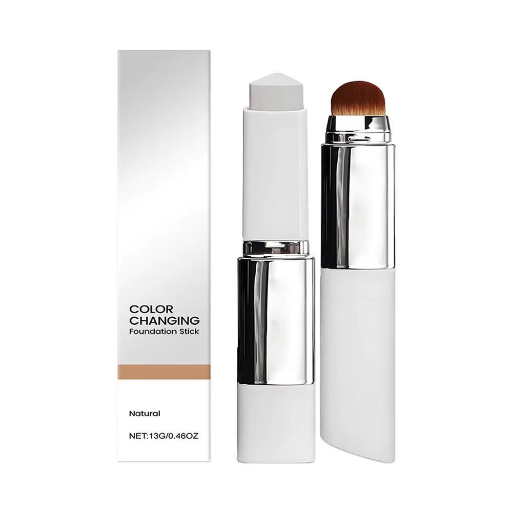 Color Changing Foundation Stick Brightens Concealer Stick Ouble Head with Brush Lightweight Moisturizing Brightening Cosmetics