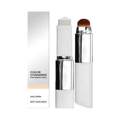 Color Changing Foundation Stick Brightens Concealer Stick Ouble Head with Brush Lightweight Moisturizing Brightening Cosmetics